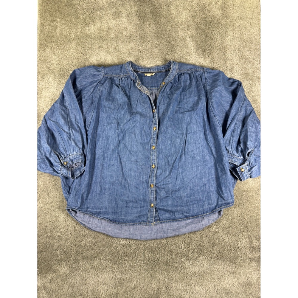 Pilcro and the Letterpress Blue Denim Puff Sleeve Blouse XS OB1978961